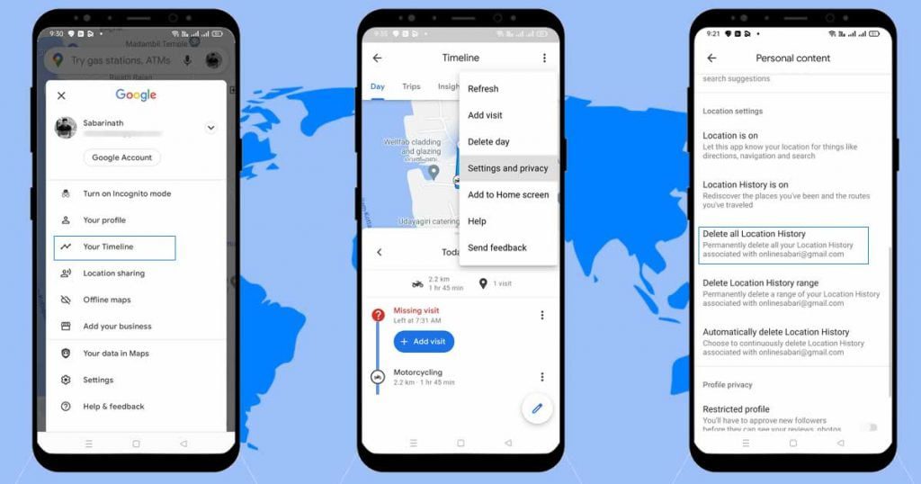 حذف تاریخچه مکان در Google Maps