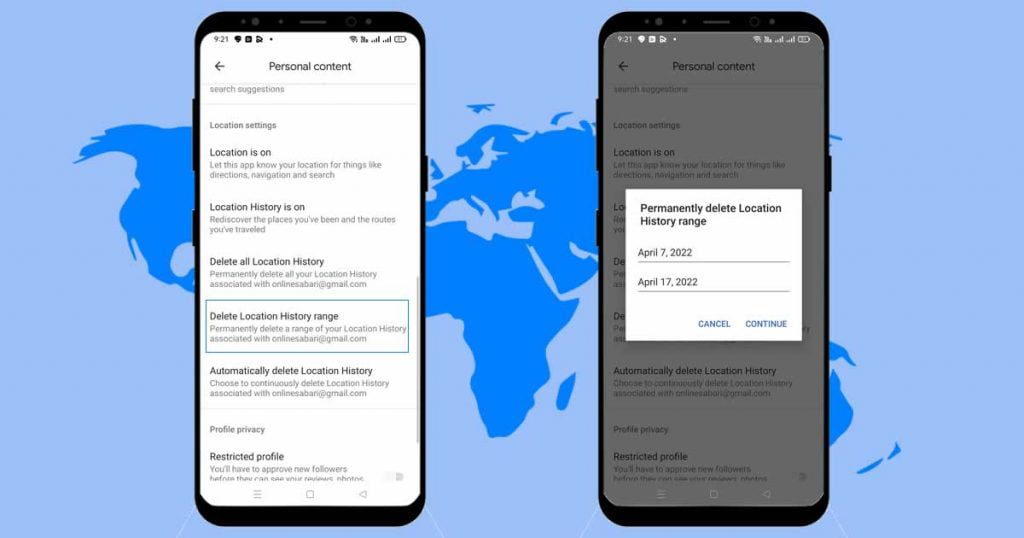 حذف تاریخچه مکان در Google Maps