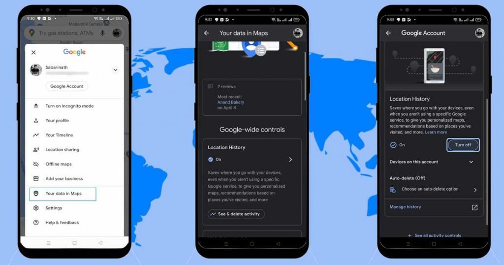 حذف تاریخچه مکان در Google Maps
